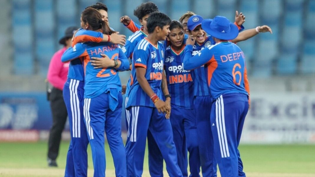 India women celebrate after beating Sri Lanka in the Women's Asia Cup 2026 final in Dubai. Photo: ACC, via Hindustan Times